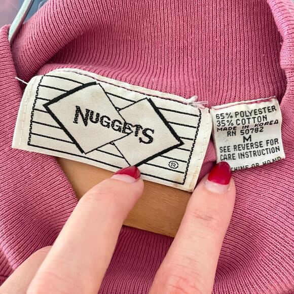 Vintage Pink High Neck Embroidered Pocket Long Sleeve Shirt - Picture 5 of 6